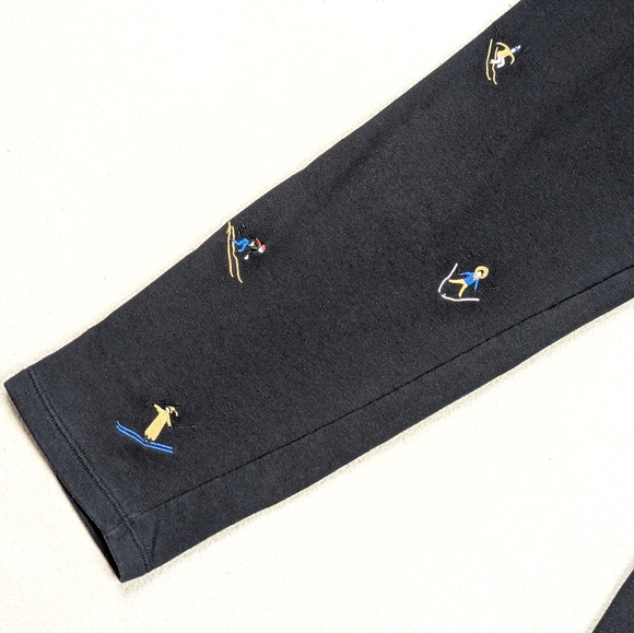 Loft Lou Grey Embroidered Skier Terry Sweatpants Medium Black Cotton Drawstring - Picture 4 of 16